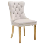 Modern Beige Velvet Upholstered Dining Chair of Wooden Frame And Legs With Nailhead Trim For Dining Room