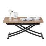 Modern minimalist multifunctional lifting table, with a 0.8-inch wood grain process sticker desktop and black metal legs, can be used as a dressing table, coffee table, dining table, and office table