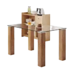 Modern minimalist rectangular dining table. Glass desktop and wooden MDF table legs. Suitable for restaurants and living rooms51"*31.4"*30"