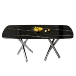 Large modern minimalist rectangular dining table with 0.39 "imitation marble black tabletop and silver metal legs, suitable for kitchens, living rooms, conference rooms, and banquet halls 1538