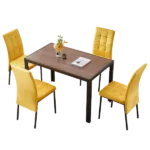 Modern 5-Piece MDF Dining Table Set Including 4 Yellow Velvet High Back Golden Color Legs Chair For Dining Room