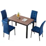 Modern 5-Piece MDF Dining Table Set Including 4 Blue Velvet High Back Golden Color Legs Chair For Dining Room