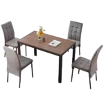 Modern 5-Piece MDF Dining Table Set Including 4 Grey Velvet High Back Golden Color Legs Chair For Dining Room