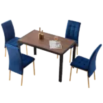Modern 5-Piece MDF Dining Table Set Including 4 Blue Velvet High Back Golden Color Legs Chair For Dining Room