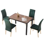 Modern 5-Piece MDF Dining Table Set Including 4 Green Velvet High Back Golden Color Legs Chair For Dining Room
