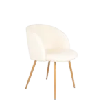 Modern White Upholstered Teddy Faux Fur Armrest Chair For Dining Room