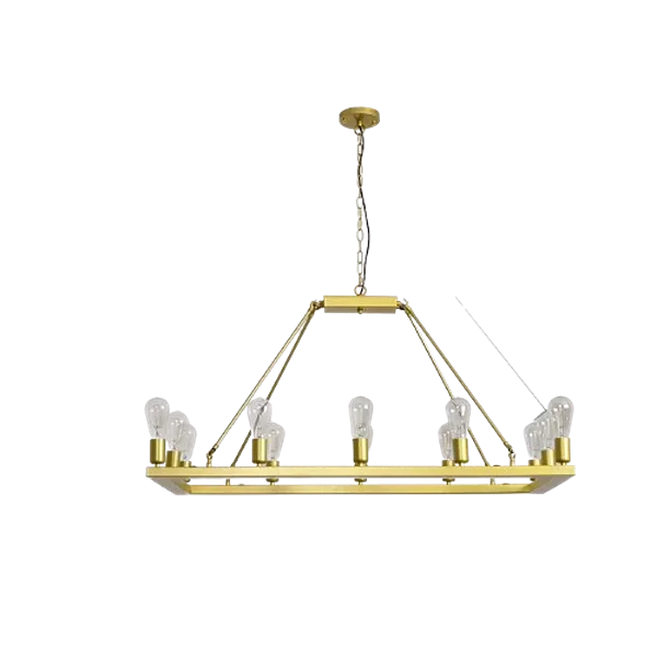 12-Light Candle Style Rectangle Golden Chandelier for Living Room