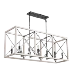 12-Light Metal and Wood Caged Retro White Hanging Chandelier For Indoor