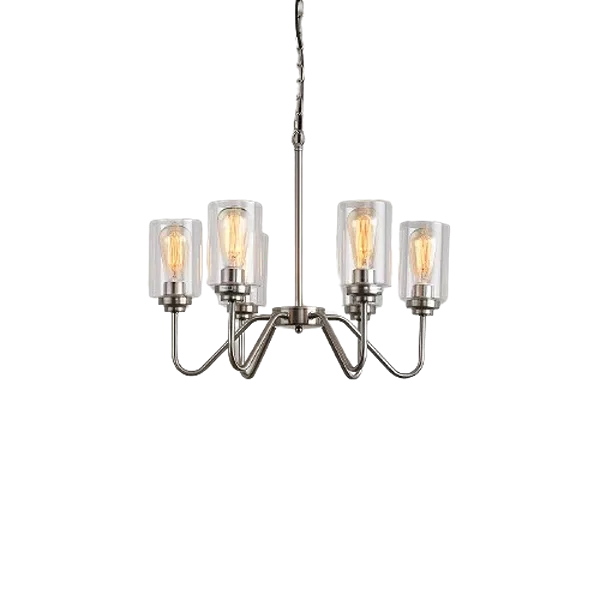 6-Light Silver Iron Chandelier with Clear Glass Shades For Indoor