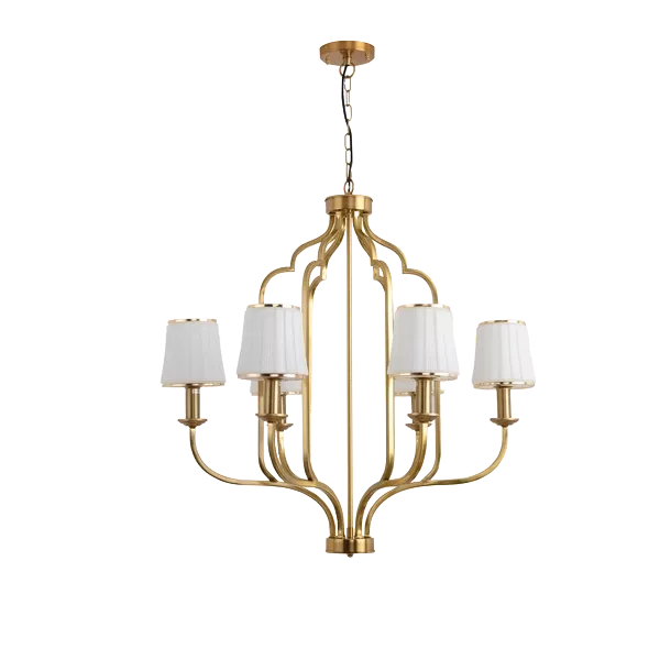 6-Light Gold Chandelier with Glass Shades For Indoor