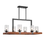 6-Light Brown Industrial Wood Chandelier with Glass Shades For Indoor