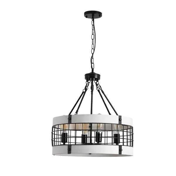 4-Light Vintage Circular White Wood Chandelier For Indoor