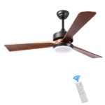 LINJO Wood Ceiling Fan with lights and Remote Control, 52 inch Wood Ceiling Fan,Black Flush Mount Ceiling Fan for Living Room, Bedroom & Covered Outdoor