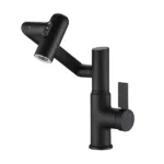 Modern Matte Black Bathroom Sink Faucet with Temperature Display, 360° Rotation, and Three Water Flow Modes