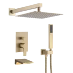 10 inch Wall Mounted Rainfall Shower Head System Shower Faucet in Brushed Gold