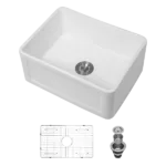 Ceramic White 24 inch Kitchen Single Bowl Farmhouse Sink Rectangular Vessel Sink