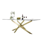 Modern Tempered Glass Top Dining Table with Gold Mirrored Finish