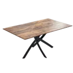 Rectangle MDF Dining Tablewith Printed Walnut Table Top and Black Metal Base