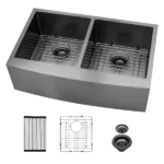 Gunmetal Black Double Bowl (50/50) Farmhouse Sink- 36"x21"x10"Stainless Steel Apron Front Kitchen Sink 16 Gauge with Two 10" Deep Basin