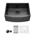 24 Gunmetal Black Farmhouse Sink - 24 Inch Kitchen Sink Stainless Steel 16 gauge Apron Front Kitchen Sink