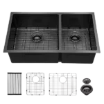 Double Bowl(60/40) Undermount Sink- 33"x19" Gunmetal Black  Double Bowl Kitchen Sink 16 Gauge with Two 10" Deep Basin