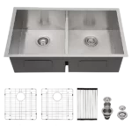 Double Bowl(50/50) Undermount Sink- 33"x19" Double Bowl Kitchen Sink 16 Gauge with Two 10" Deep Basin