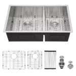 Double Bowl(60/40) Undermount Sink- 28"x19" Double Bowl Kitchen Sink 16 Gauge with Two 10" Deep Basin