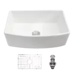 White Farmhouse Sink - 33 inch White Kitchen Sink Ceramic Arch Edge Apron Front Single Bowl Farm Kitchen Sinks