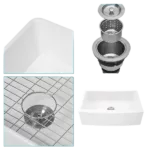White Farmhouse Sink - 30 inch White Kitchen Sink Ceramic Arch Edge Apron Front Single Bowl Farm Kitchen Sinks