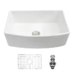 White Farmhouse Sink - 33 inch White Kitchen Sink Ceramic Arch Edge Apron Front Single Bowl Farm Kitchen Sinks