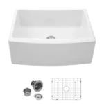 White Farmhouse Sink - 24 inch White Kitchen Sink Ceramic Arch Edge Apron Front Single Bowl Farm Kitchen Sinks