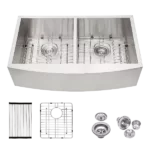 Double Bowl (50/50) Farmhouse Sink- 33"x20"x9"Stainless Steel Apron Front Kitchen Sink 18 Gauge with Two 9" Deep Basin