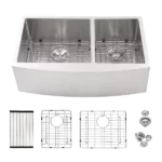 Double Bowl (60/40) Farmhouse Sink - 33"x21"x10" Stainless Steel Apron Front Kitchen Sink 16 Gauge with Two 10" Deep Basin