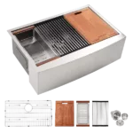 33 Inch Farmhouse Kitchen Sink Stainless Steel 16 gauge Apron Front basin with workstation