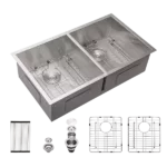 33x19 Undermount Double Bowl Kitchen Sink (50/50) in 18 Gauge Stainless Steel with 9 Inch Deep basin