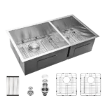 18 Gauge Stainless Steel 33x19 inch Undermount Double Bowl Kitchen Sink (60/40) with 9 Inch Deep Sink