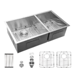 18 Gauge Stainless Steel 33x19 inch Undermount Double Bowl Kitchen Sink (60/40) with 9 Inch Deep Sink