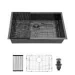 28 Single Bowl Undermount Sink- 23"x18" Gunmetal Black  Kitchen Sink 18 Gauge with 9" Deep Basin