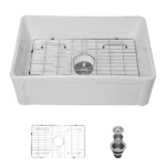 White Farmhouse Sink - 30 inch Kitchen Sink Apron-front White Ceramic Reversible Single Bowl Kitchen Farm Sinks