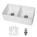 White Farmhouse Sink - 33 Inch Kitchen Sink Apron Front Double Bowl 50/50 White Ceramic Kitchen Farm Sink
