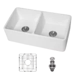 White Farmhouse Sink - 33 Inch Kitchen Sink Apron Front Double Bowl 50/50 White Ceramic Kitchen Farm Sink