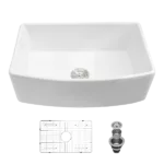 White Farmhouse Sink - 30 inch White Kitchen Sink Ceramic Arch Edge Apron Front Single Bowl Farm Kitchen Sinks