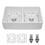 White Farmhouse Sink - 32 inches Ceramic Double Bowl Farm Apron Front Kitchen Sink