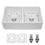White Farmhouse Sink - 32 inches Ceramic Double Bowl Farm Apron Front Kitchen Sink