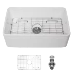 White Farmhouse Sink - 30 inch Kitchen Sink Apron-front White Ceramic Reversible Single Bowl Kitchen Farm Sinks