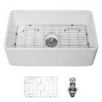 White Farmhouse Sink - 30 inch Kitchen Sink Apron-front White Ceramic Reversible Single Bowl Kitchen Farm Sinks