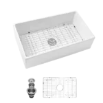 33 White Farmhouse Sink - 33 Inch Kitchen Sink White Undermount Single Bowl Apron Front Ceremic Sink Farm Style Drain Asseblemly and Bottom Grate 33x18x10 Inch