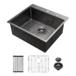 25x22 inch Drop in Kitchen Sink Gunmetal Black Topmount 16 Gauge Deep Single Bowl Stainless Steel Sink Basin