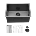 23" Gunmetal Black Kitchen Sink - 23"x 18"x 10" Undermount Singel Bowl Kitchen basin 16 Gauge Stainless Steel with 10 Inch Deep