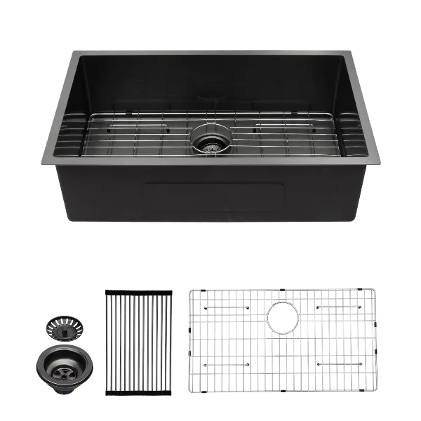 33" Gunmetal Black Kitchen Sink - 33"x 19"x 10" Undermount Singel Bowl Kitchen basin 16 Gauge Stainless Steel with 10 Inch Deep